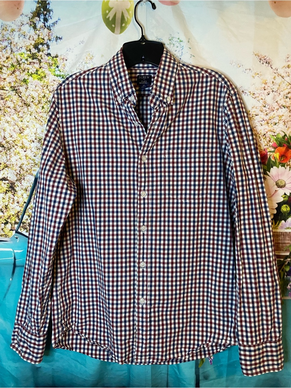 J. Crew Men's Navy, Red and White Gingham Button-Down Shirt